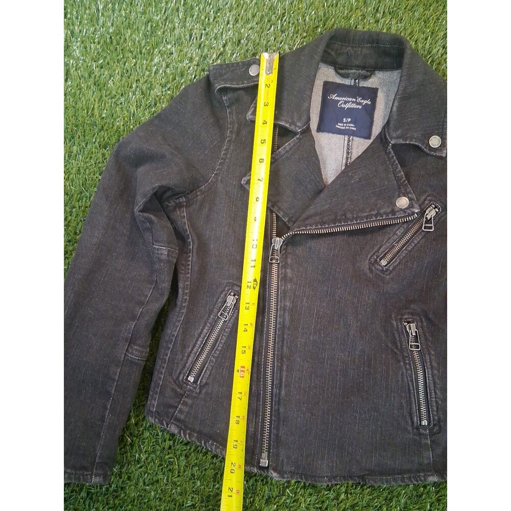 American Eagle Outfitters Women’s Black Jean Moto Style Denim Jacket Size S/P E - Picture 6 of 8